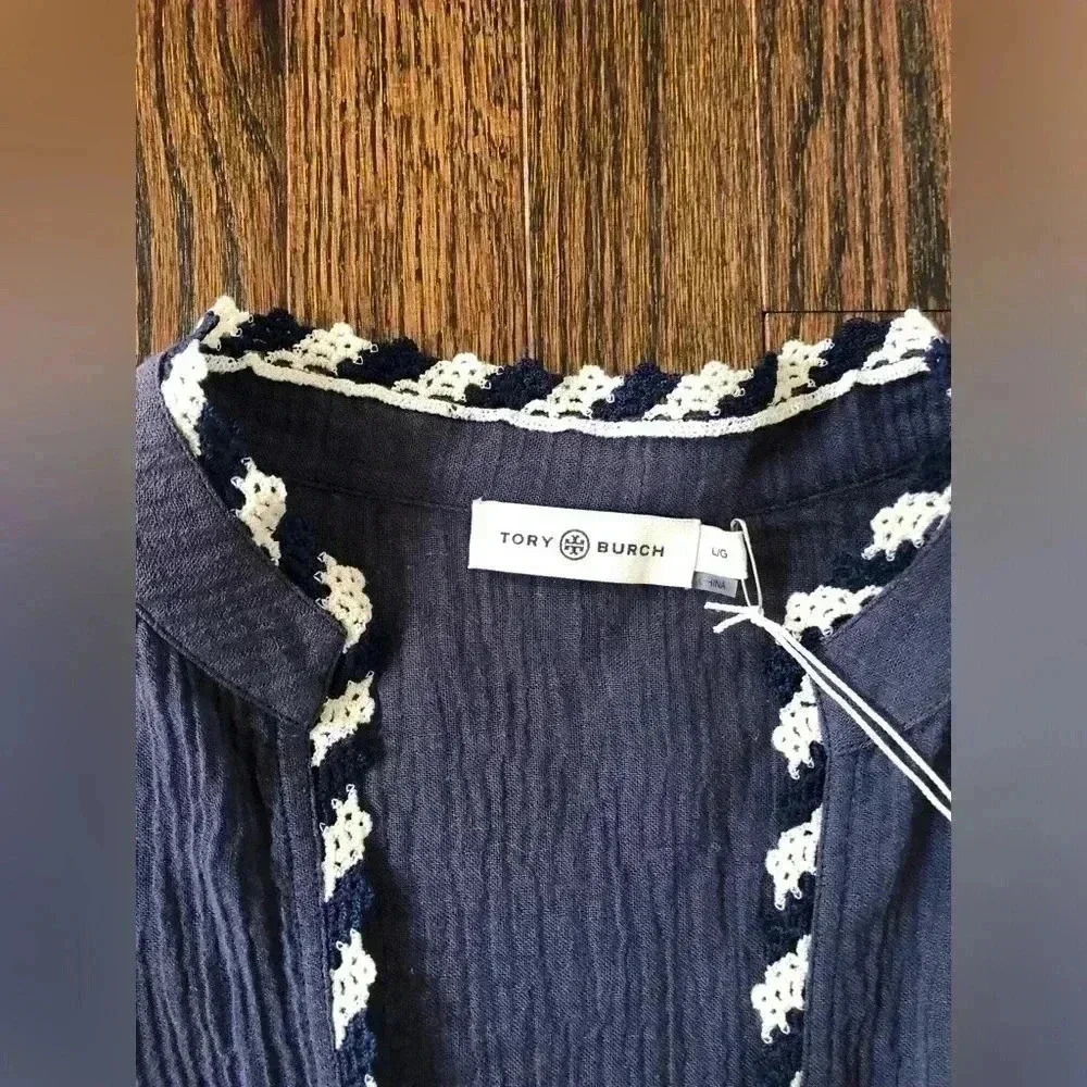 Tory Burch Women’s L Gauze Beach Shirt/Coverup in Tory Navy - NWT!! - Picture 9 of 16